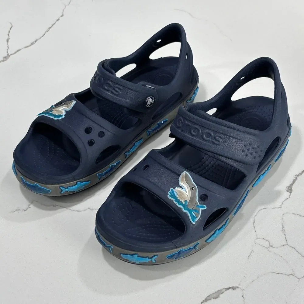 Crocs | FunLab Boys Waterproof Deep Blue Shark Comfort Sandals 206365
